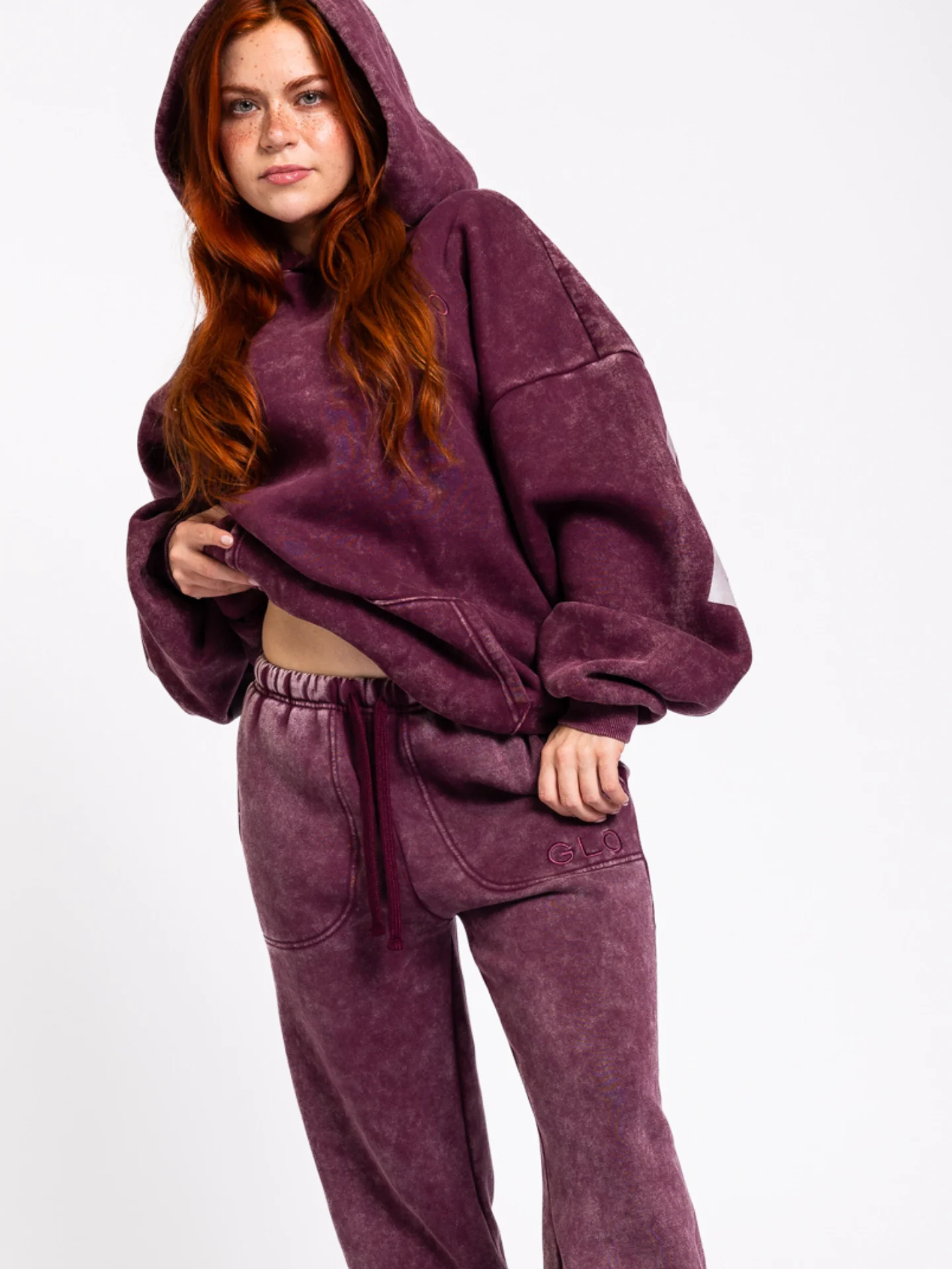 GLO Kingdom Essential Snow Wash Dark Cherry Hoodie + Jogger Set - Image 3