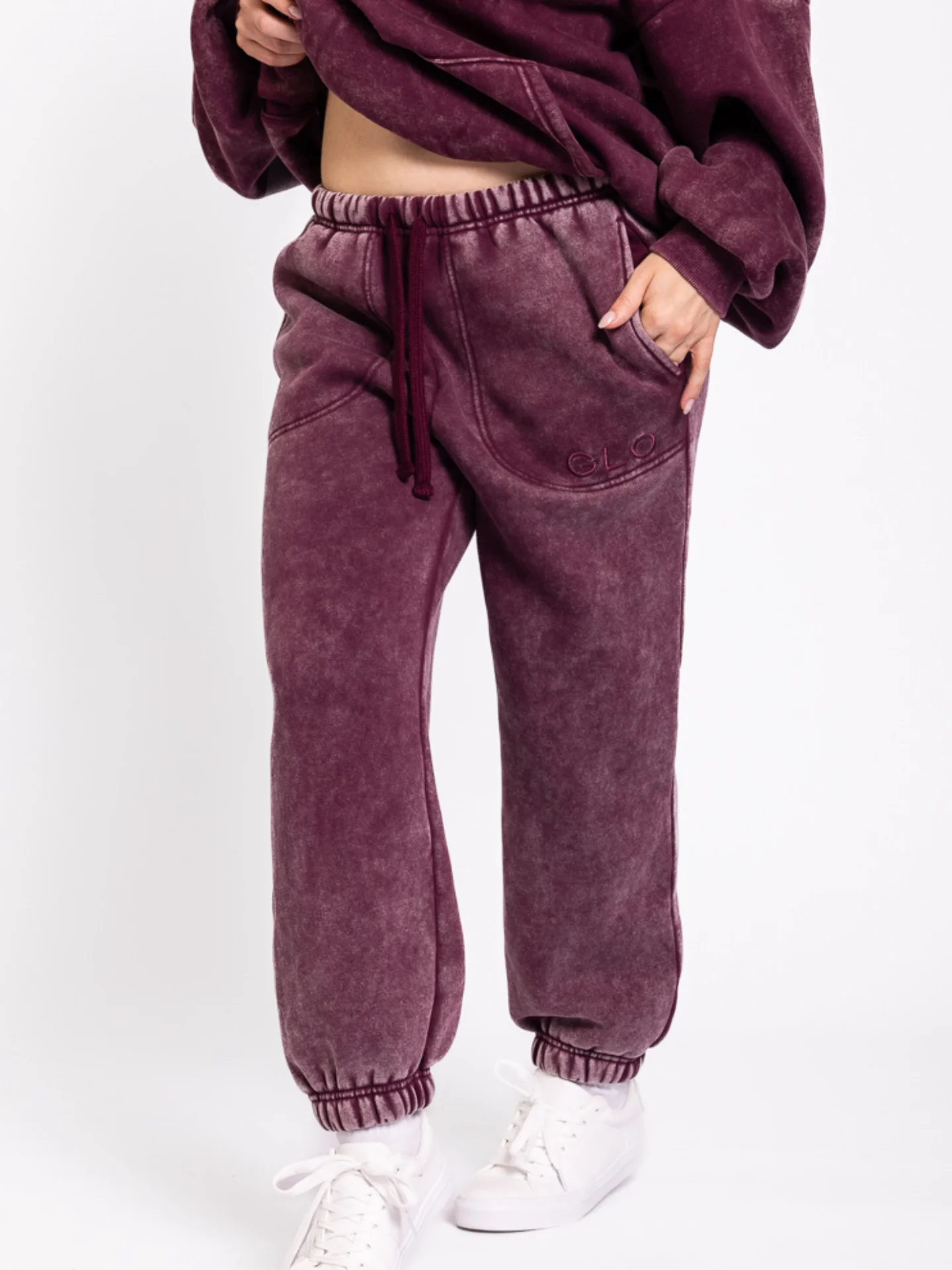GLO Kingdom Essential Snow Wash Dark Cherry Hoodie + Jogger Set - Image 4