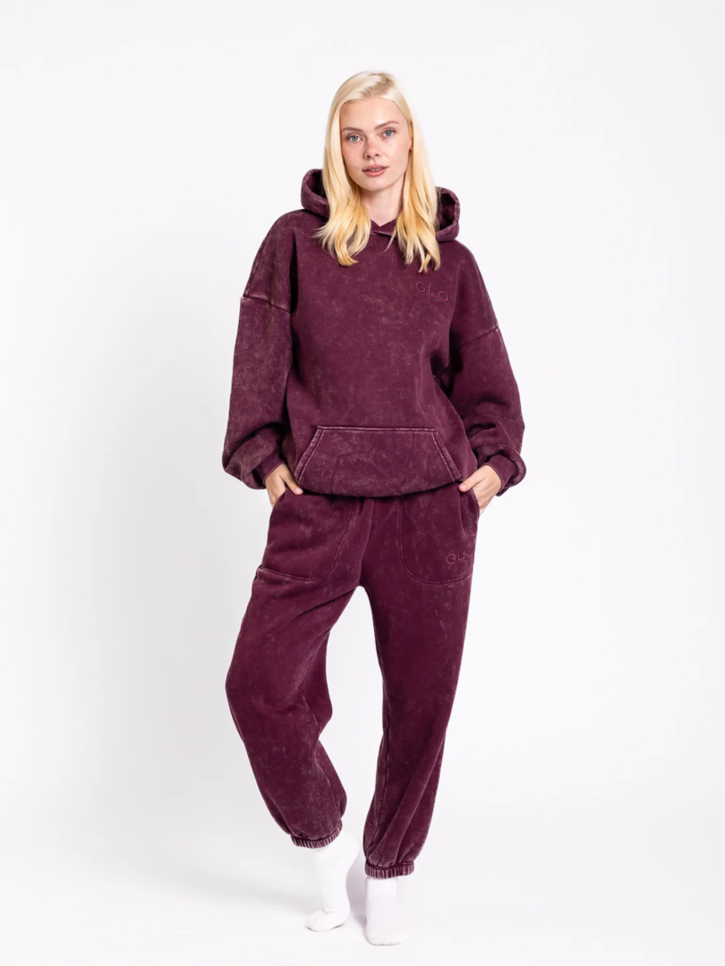 GLO Kingdom Essential Snow Wash Dark Cherry Hoodie + Jogger Set - Image 5