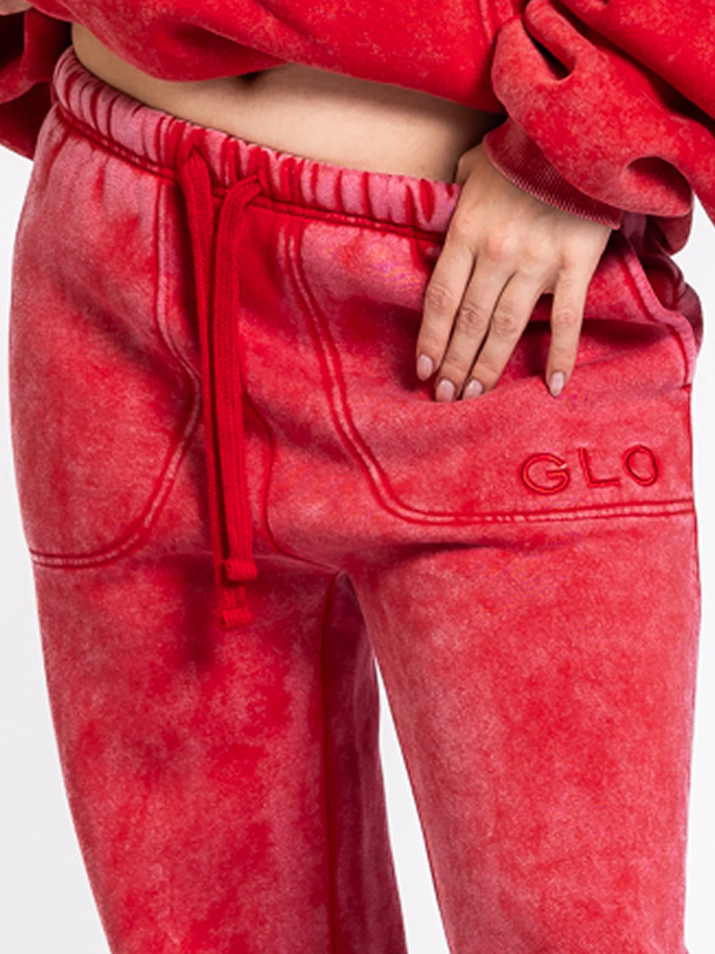 GLO Kingdom Essential Snow Wash True Red Hoodie + Jogger Set - Image 5