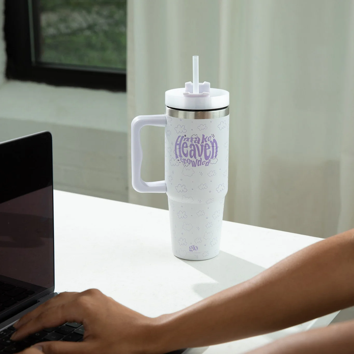 Make Heaven Crowded All Over Stainless Steel 30oz Tumbler With Handle - Image 4